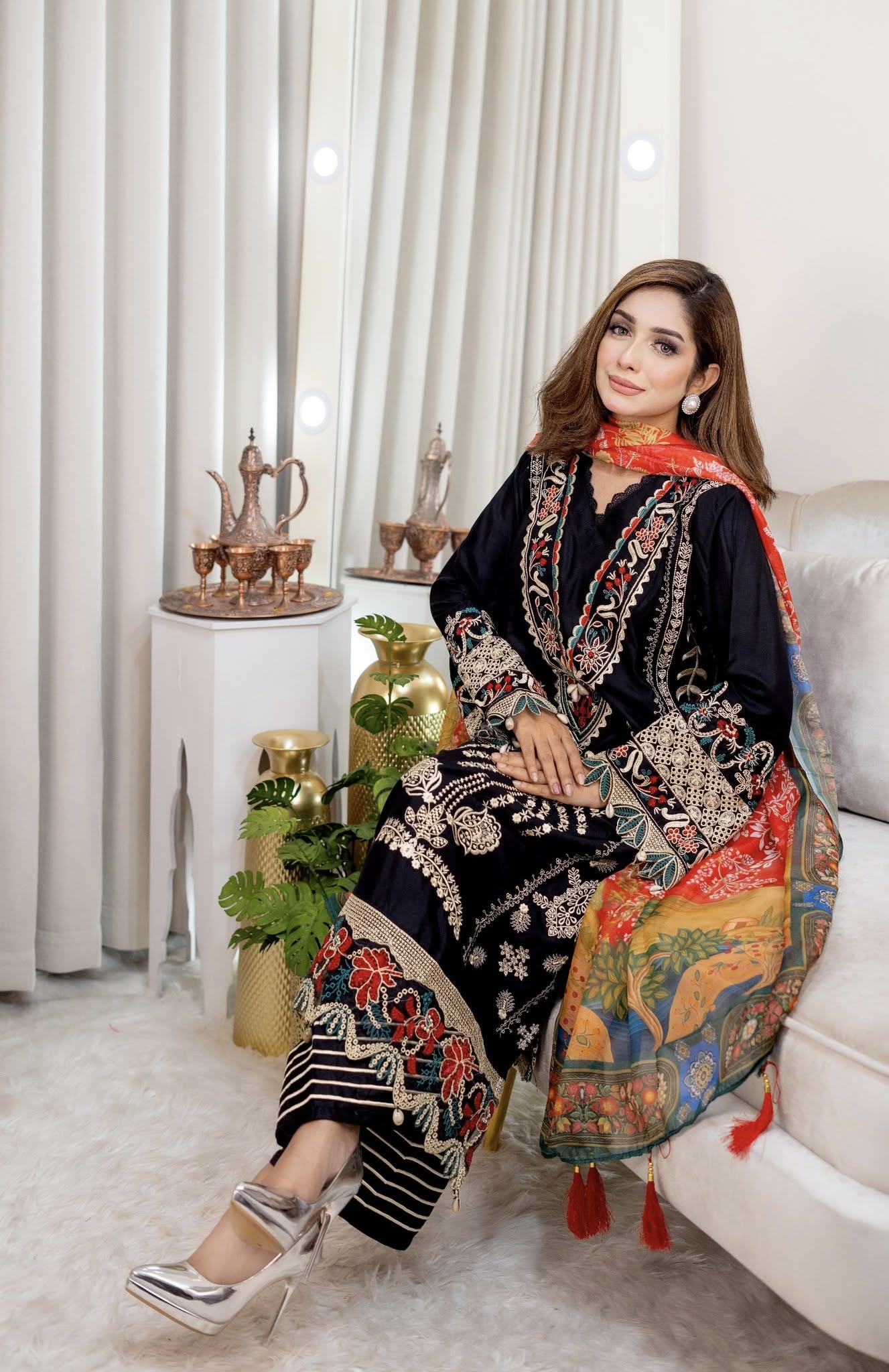 Deep Black with Multi-Color Black Embroidered Luxury Suit